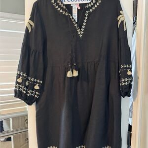 Tommy Bahama Black Dress with Cream Embroidery
